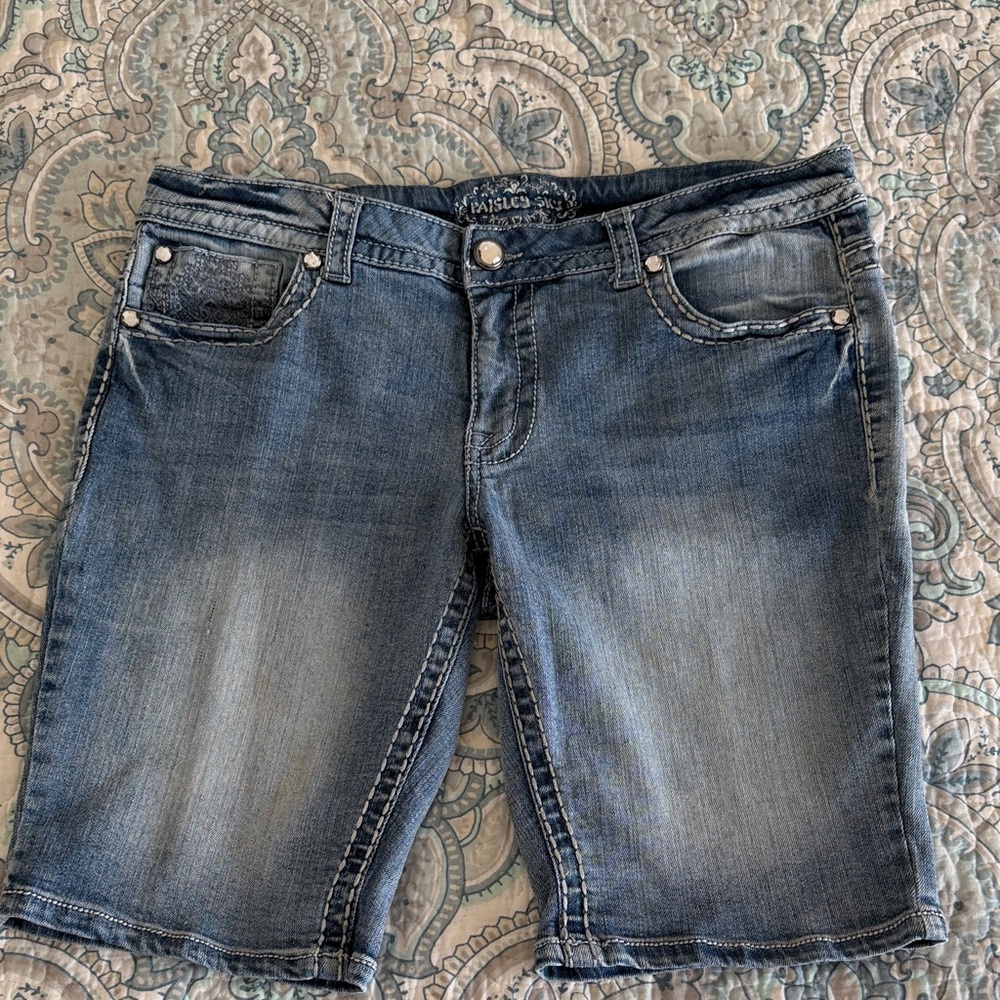 Paisley Sky Light Blue Denim Shorts, Size 14